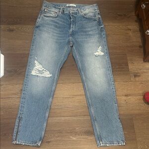Zara Men's Light Blue Ripped Jeans